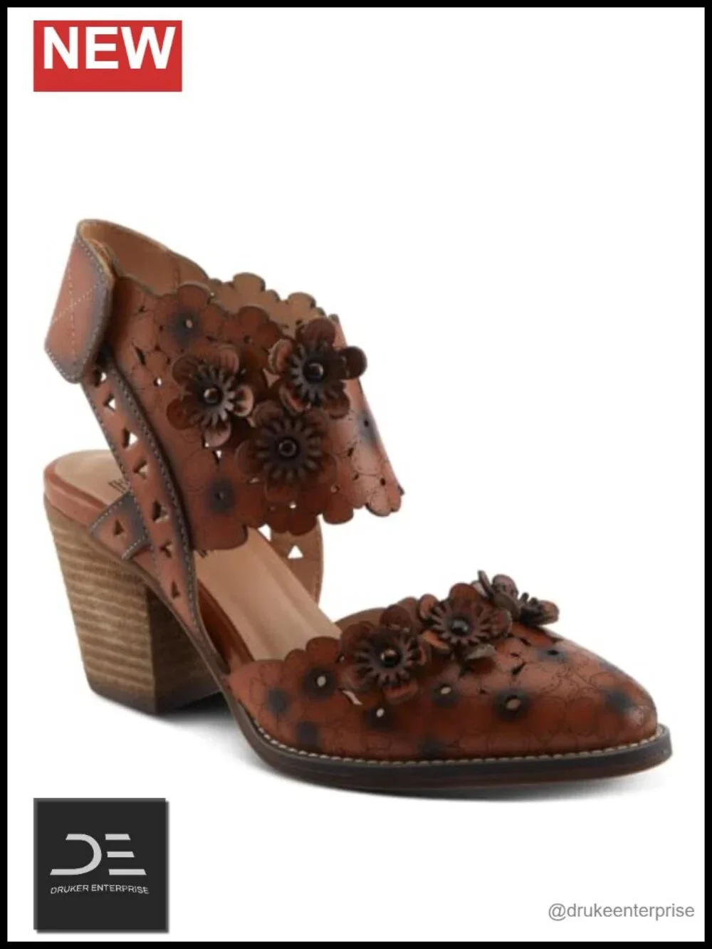L'Artiste Spring Step Women's Hand-Painted Leather Pumps with Floral Cutouts